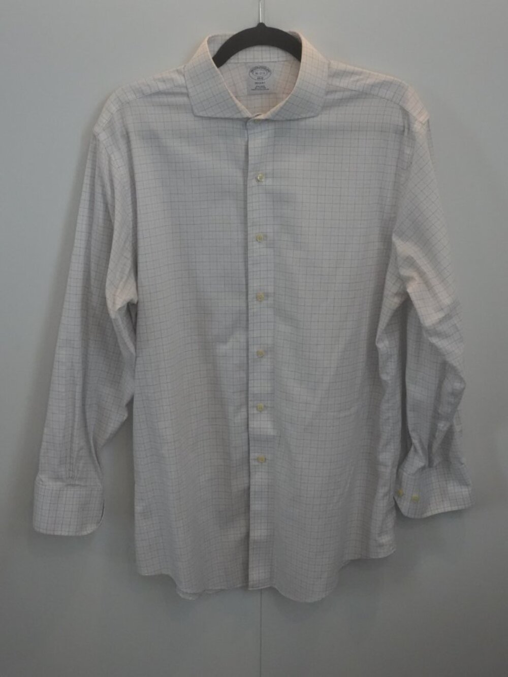 Brooks Brothers Regent Non-Iron Tattersall Dress Shirt White Men's 16-2/3